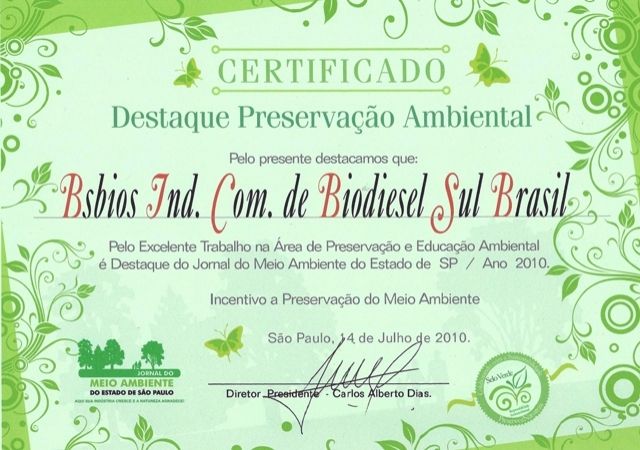 BSBIOS receives the prize Destaque Preservação Ambiental